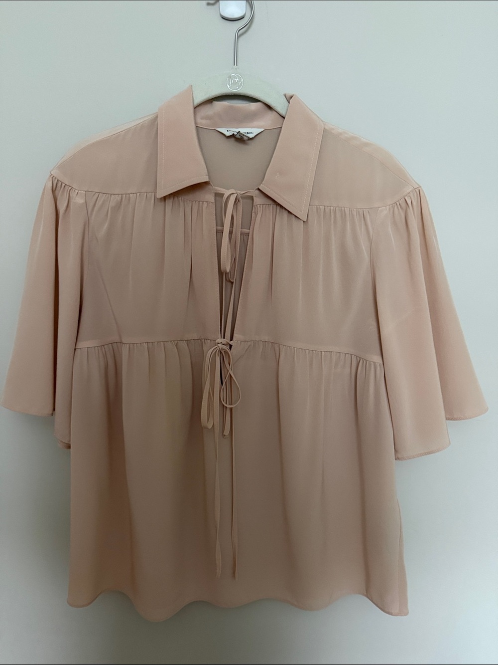 Banana Republic Womens Blouse Tie-Front Collared Top - Blush xs